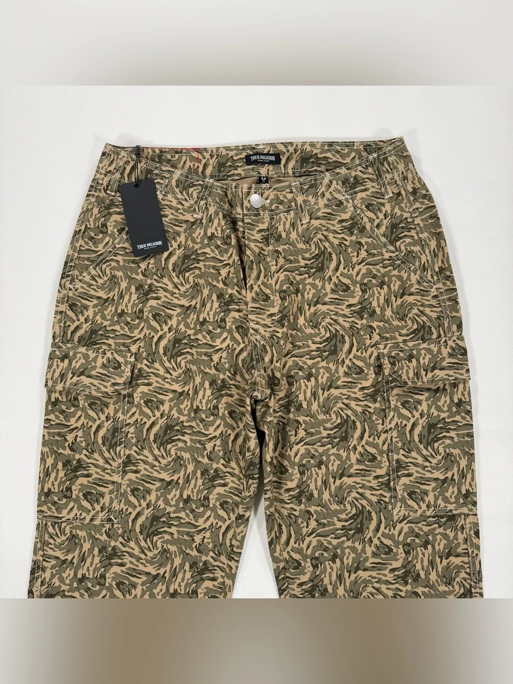 NWT True Religion Mens Size 34x32 Abstract Camo SN Cargo Pants Swirl Green $129